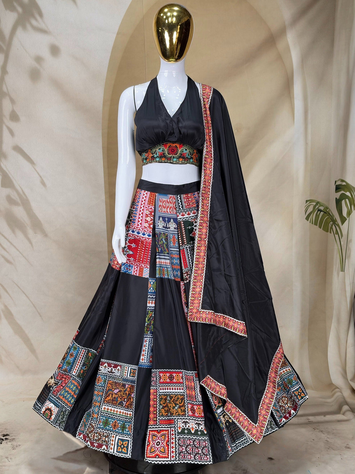 Black French Crepe Printed Lehenga Set