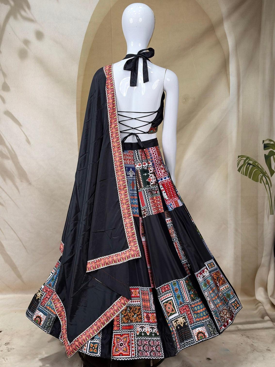 Black French Crepe Printed Lehenga Set