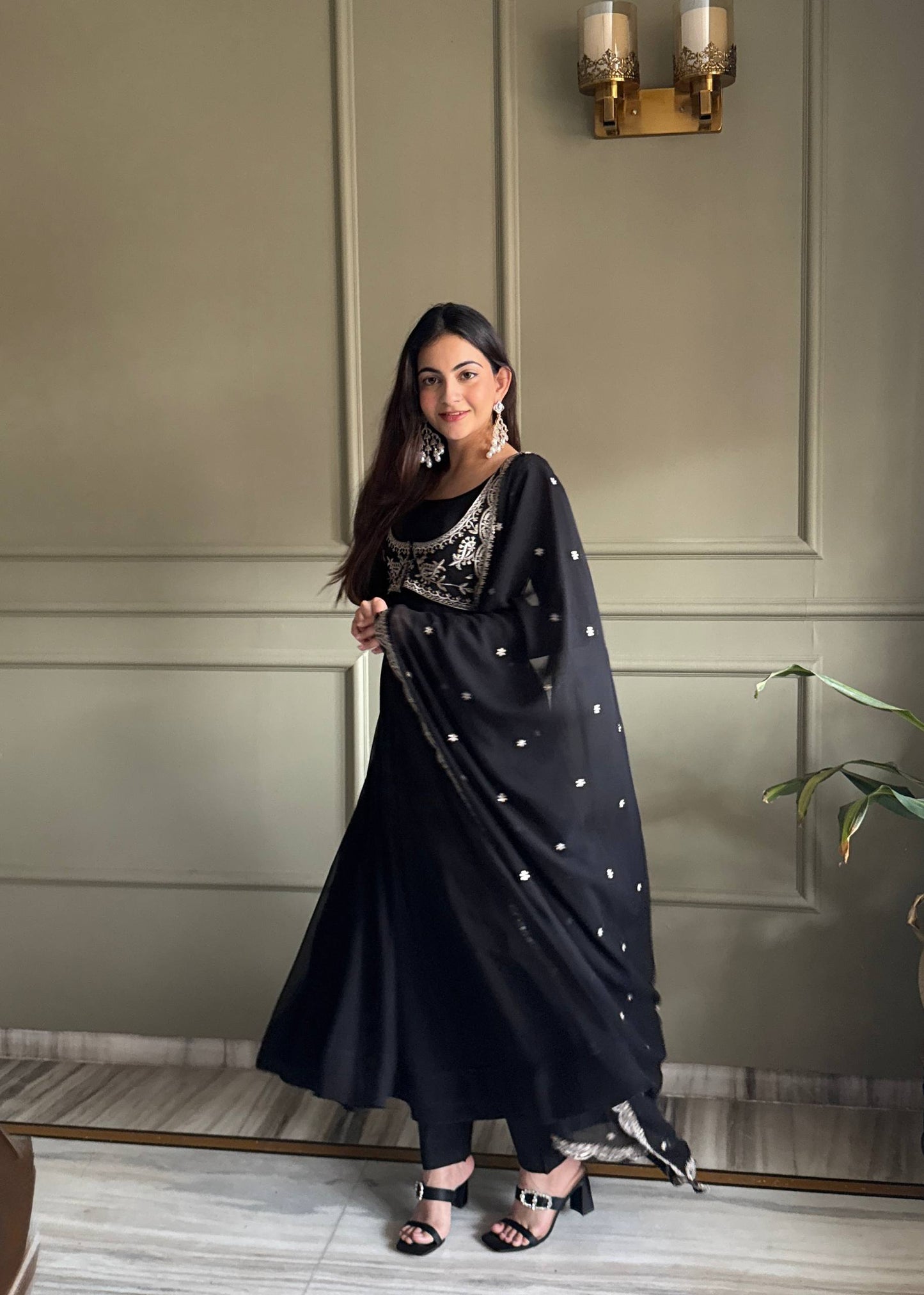 Black Georgette Anarkali Gown with Koti