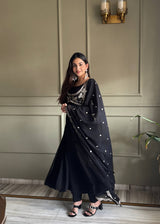 Black Georgette Anarkali Gown with Koti