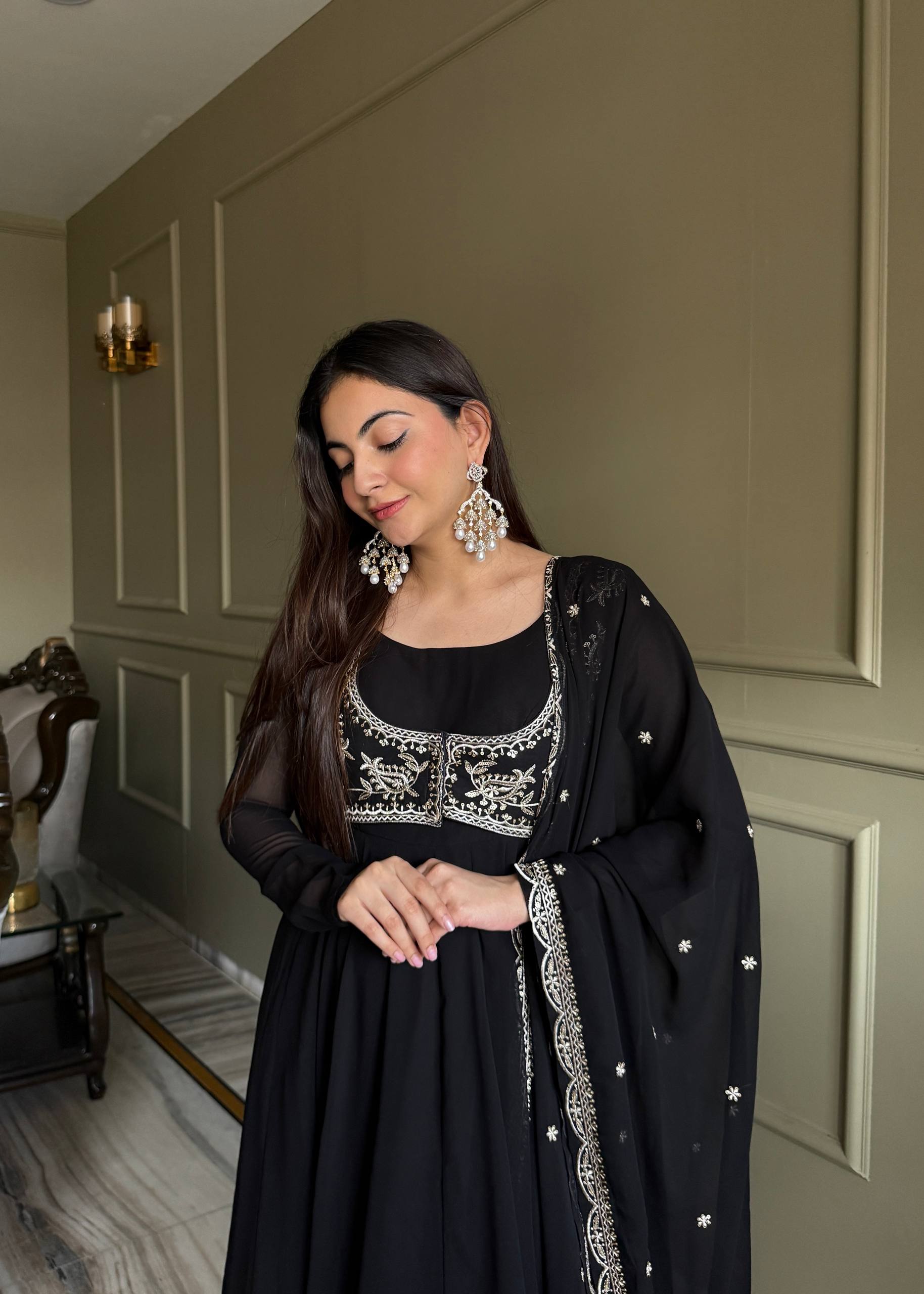 Black Georgette Anarkali Gown with Koti