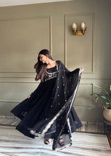 Black Georgette Anarkali Gown with Koti