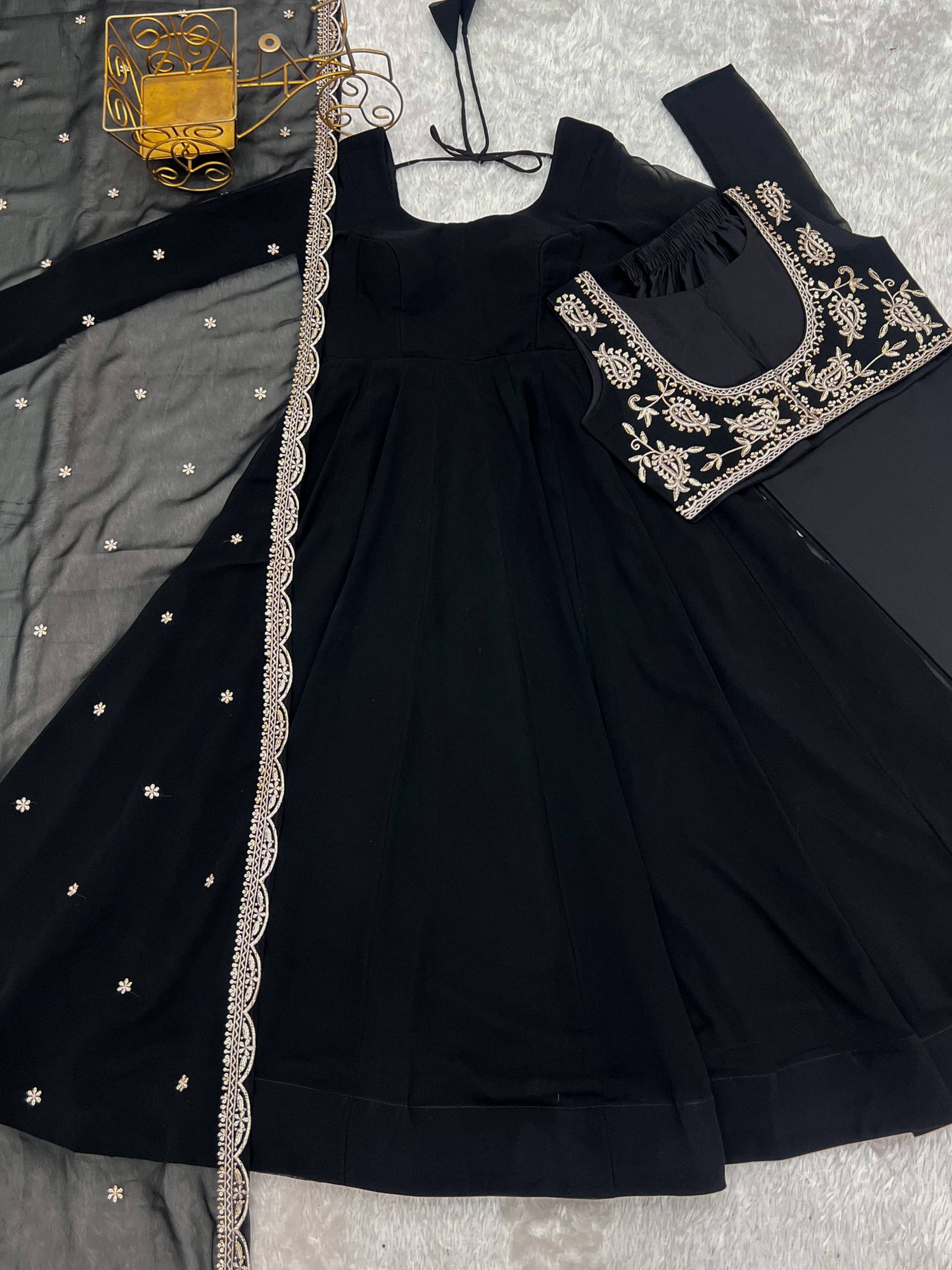 Black Georgette Anarkali Gown with Koti