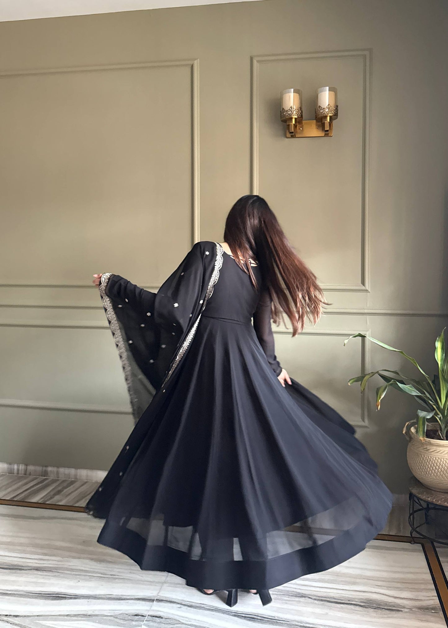 Black Georgette Anarkali Gown with Koti