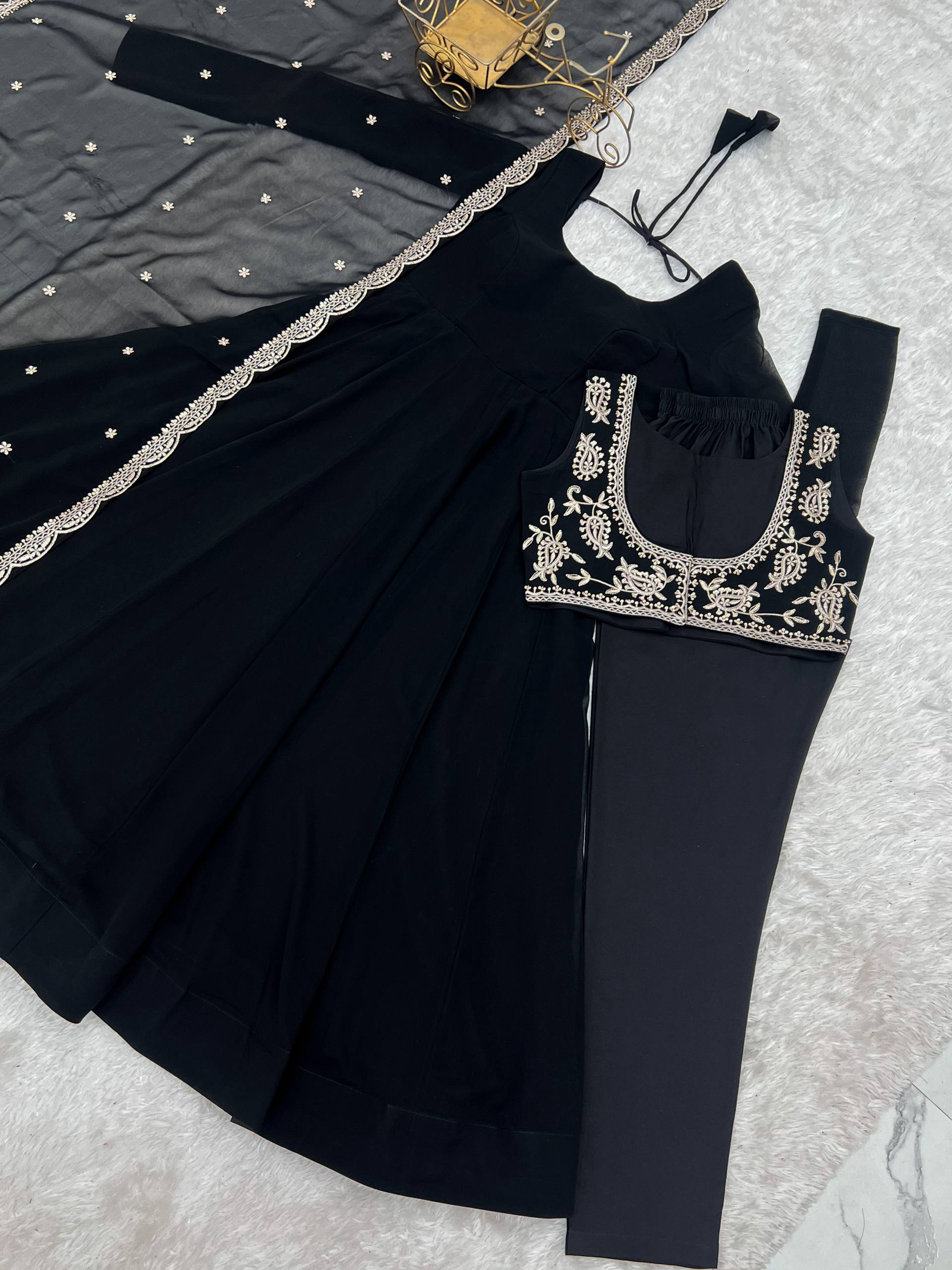 Black Georgette Anarkali Gown with Koti
