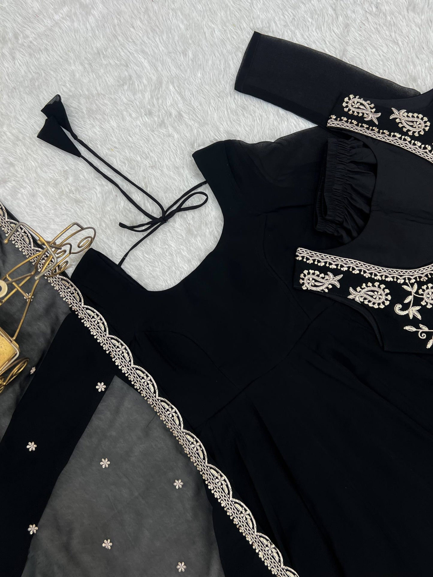 Black Georgette Anarkali Gown with Koti