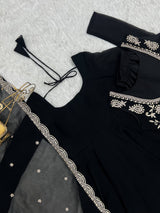 Black Georgette Anarkali Gown with Koti