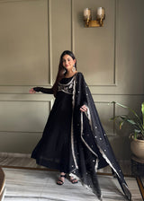 Black Georgette Anarkali Gown with Koti