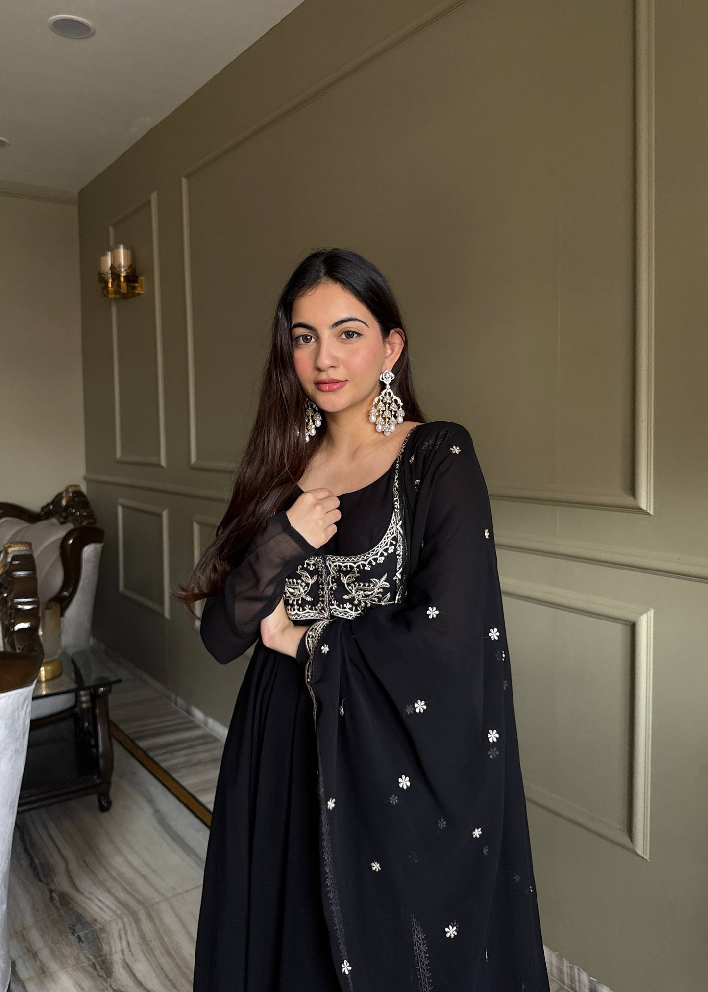 Black Georgette Anarkali Gown with Koti