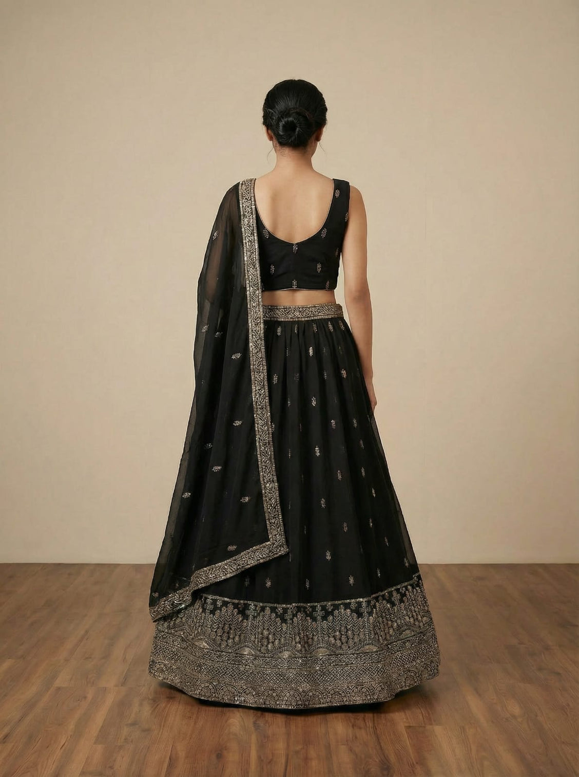 Black Georgette Embroidered Lehenga Set