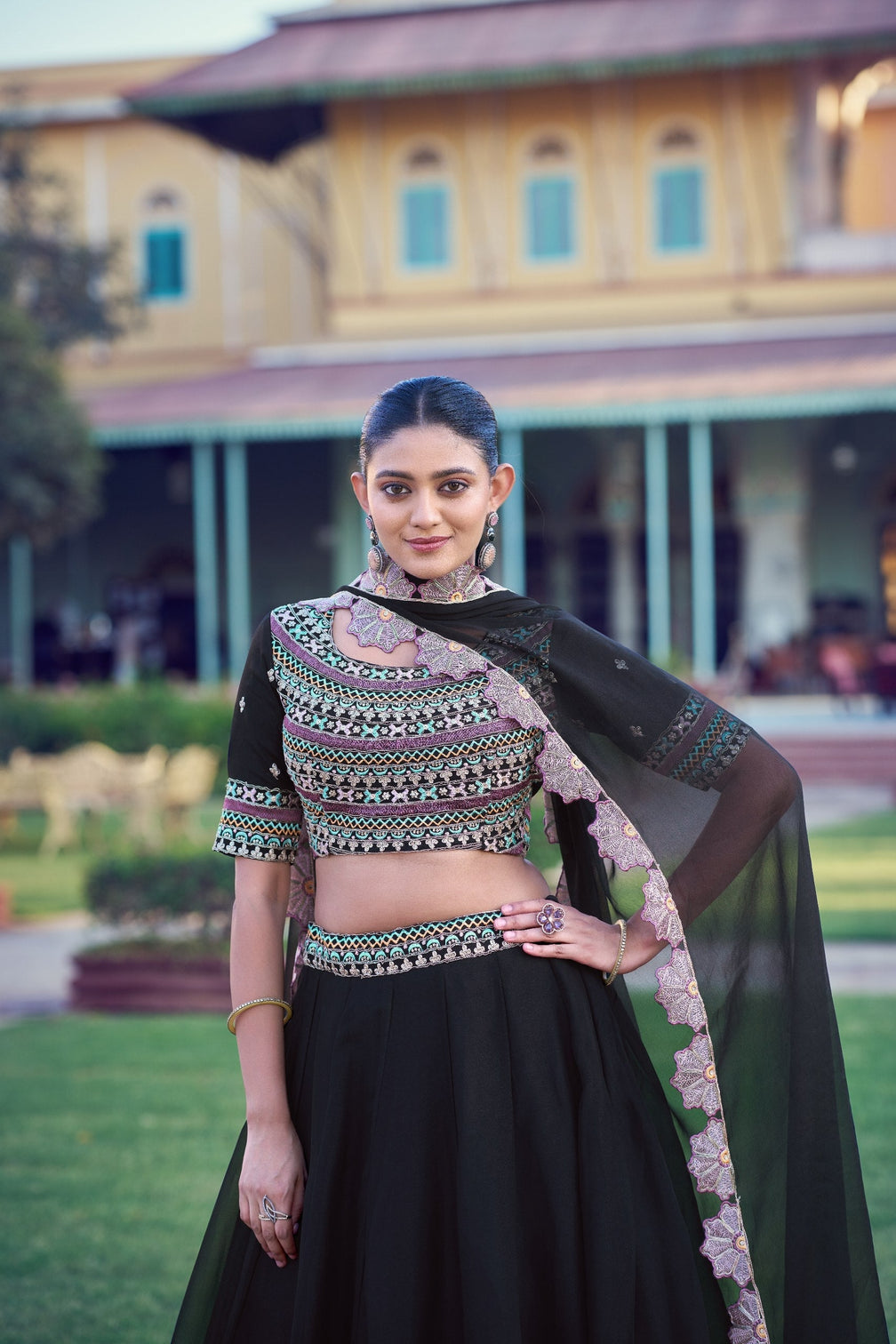 Black Georgette Embroidered Lehenga
