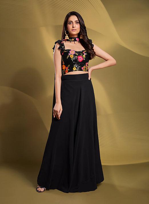 Black Georgette Lehenga Choli with Resham and Sequins Work