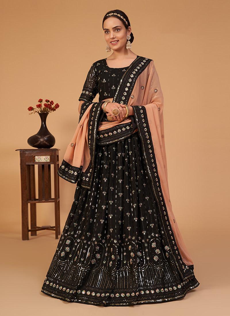 Black Georgette Lehenga With Contrast Dupatta