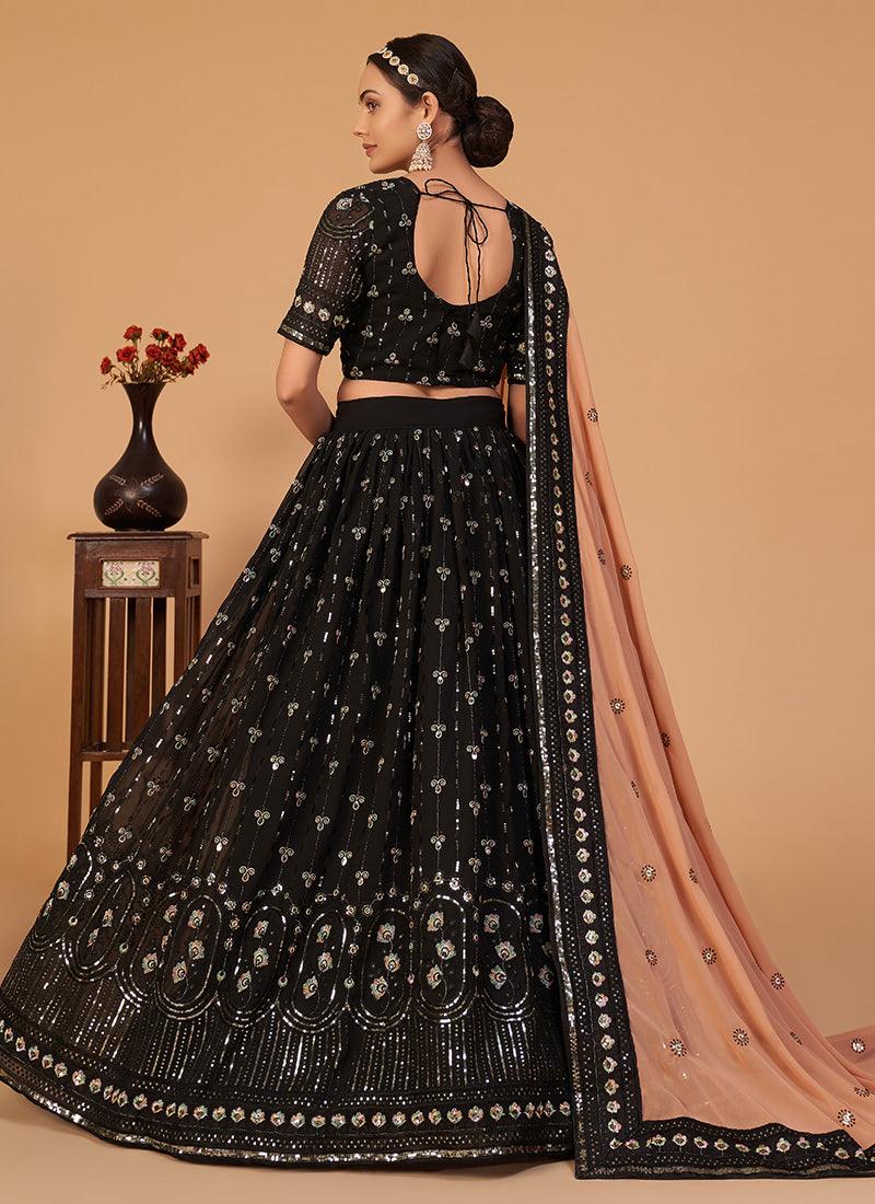 Black Georgette Lehenga With Contrast Dupatta