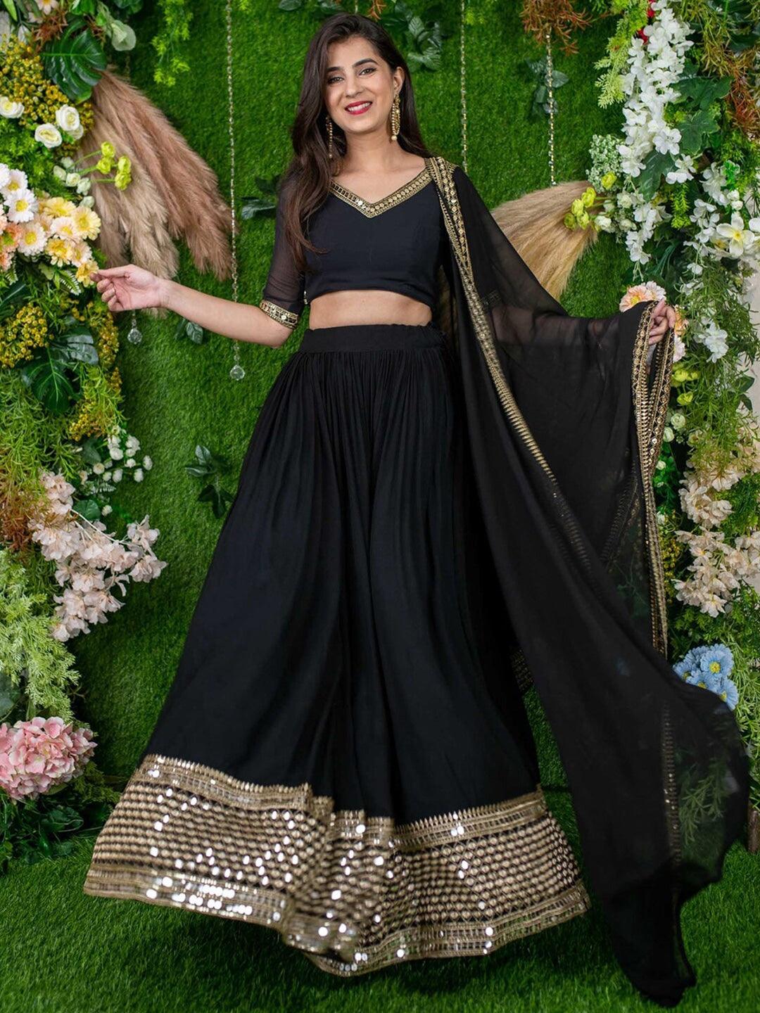 Black Georgette Sequinned Flared Lehenga choli