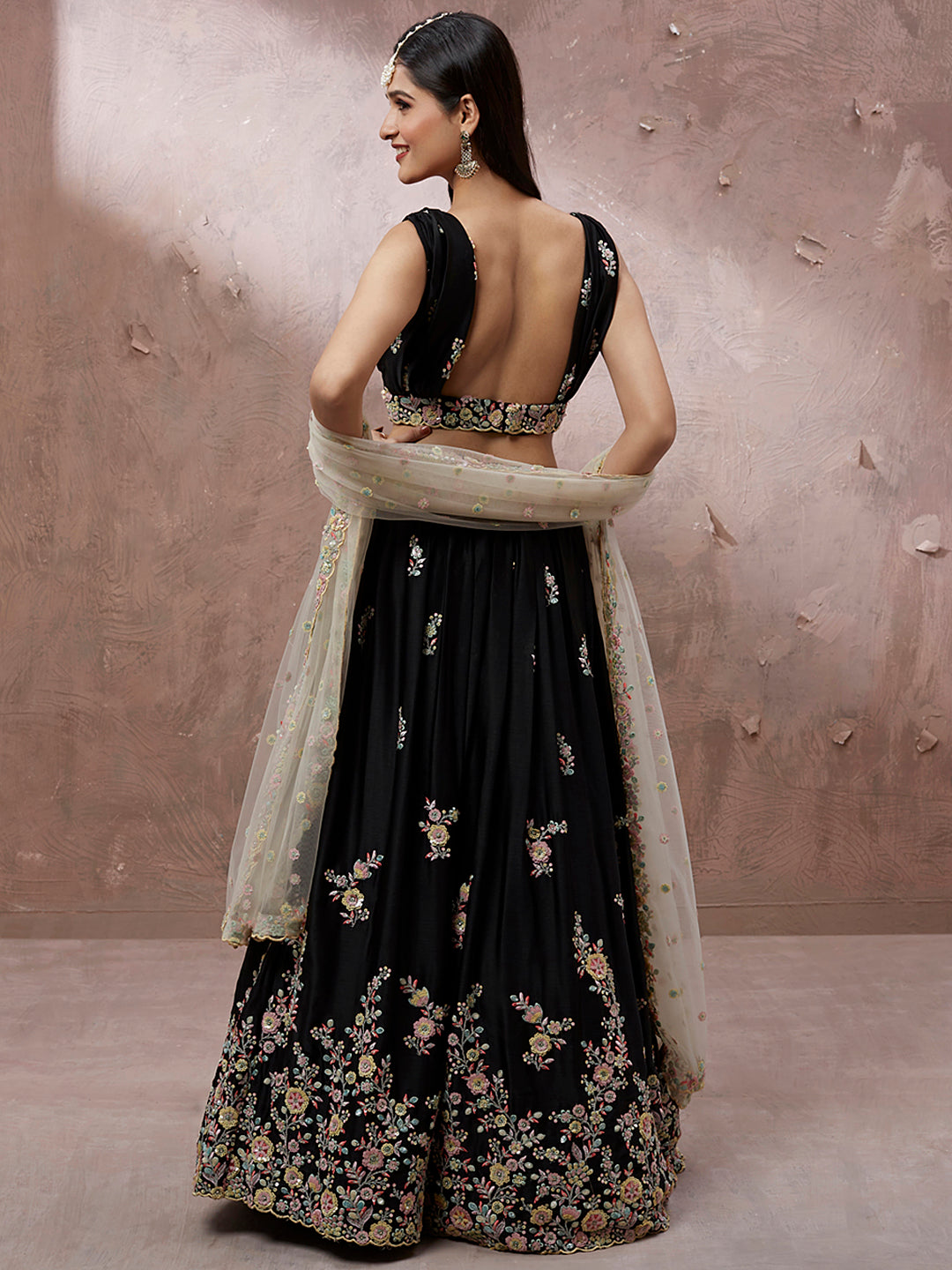 Black Georgette Sequins with Zarkan embroidery Semi-Stitched Lehenga choli & Dupatta