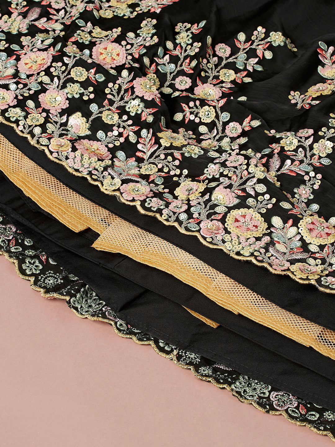 Black Georgette Sequins with Zarkan embroidery Semi-Stitched Lehenga choli & Dupatta