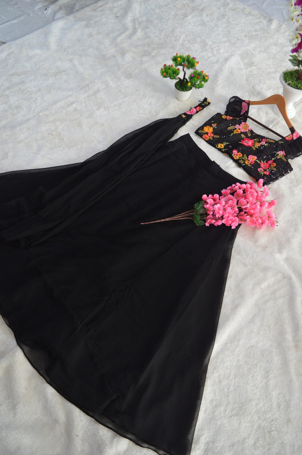 Black Gorgeous Georgette Embroidered Lehenga Set – Ready to Wear