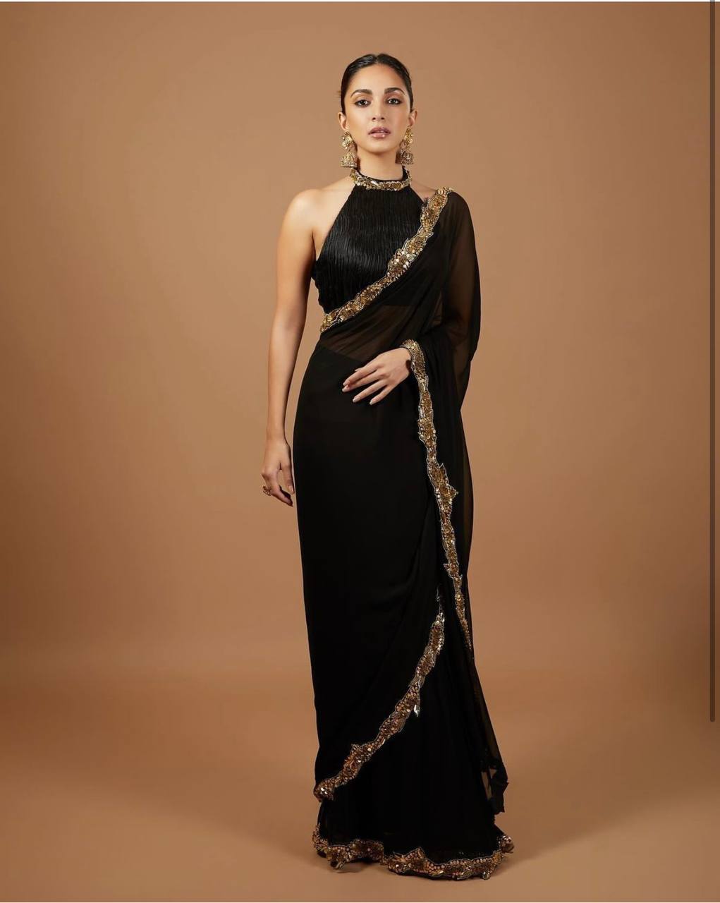 Black Hot Georgette Saree – Bold & Elegant