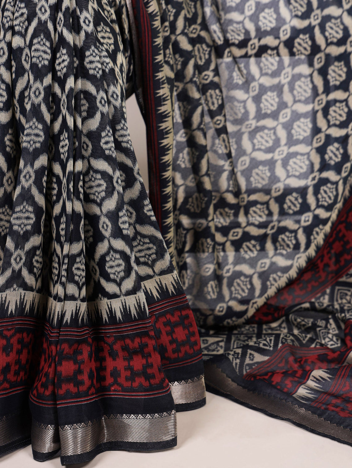 Black Ikkat Print Chanderi Saree