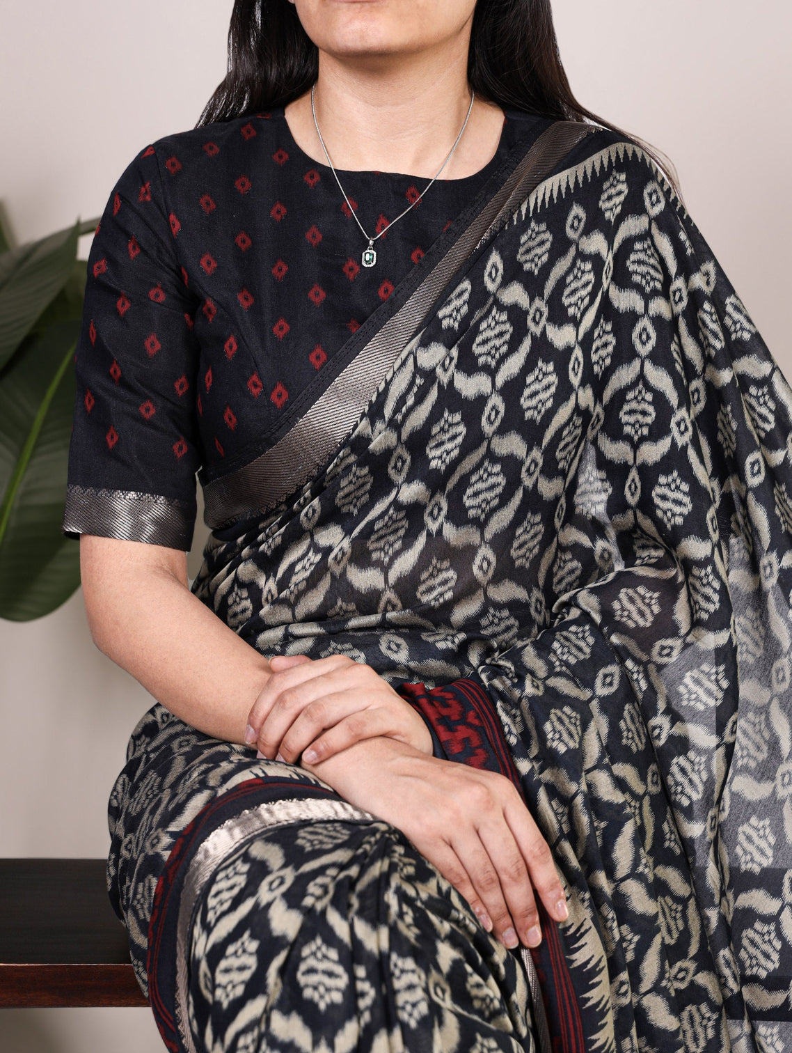 Black Ikkat Print Chanderi Saree