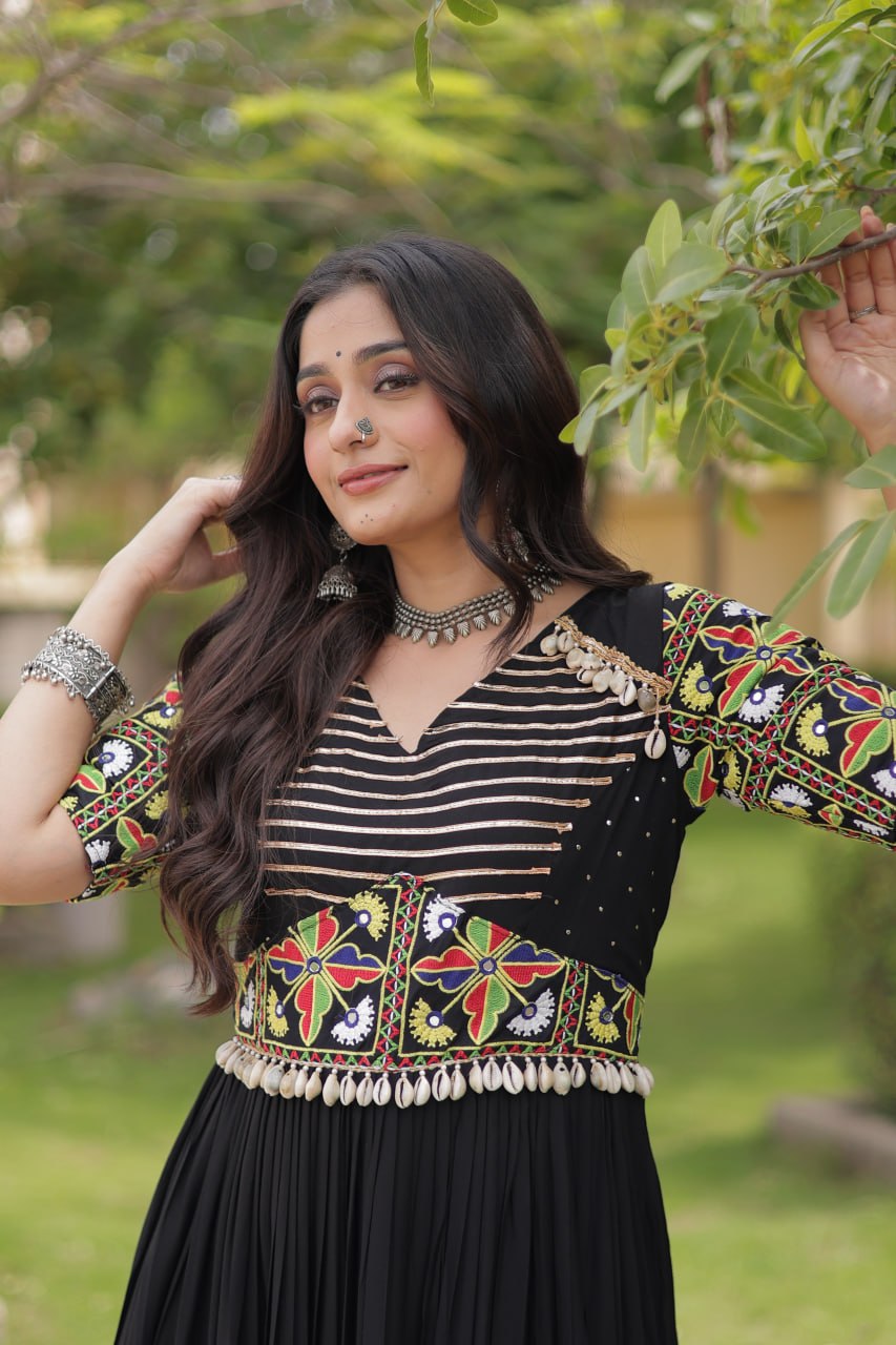 Black Kutchi Gamthi Embroidered Gown