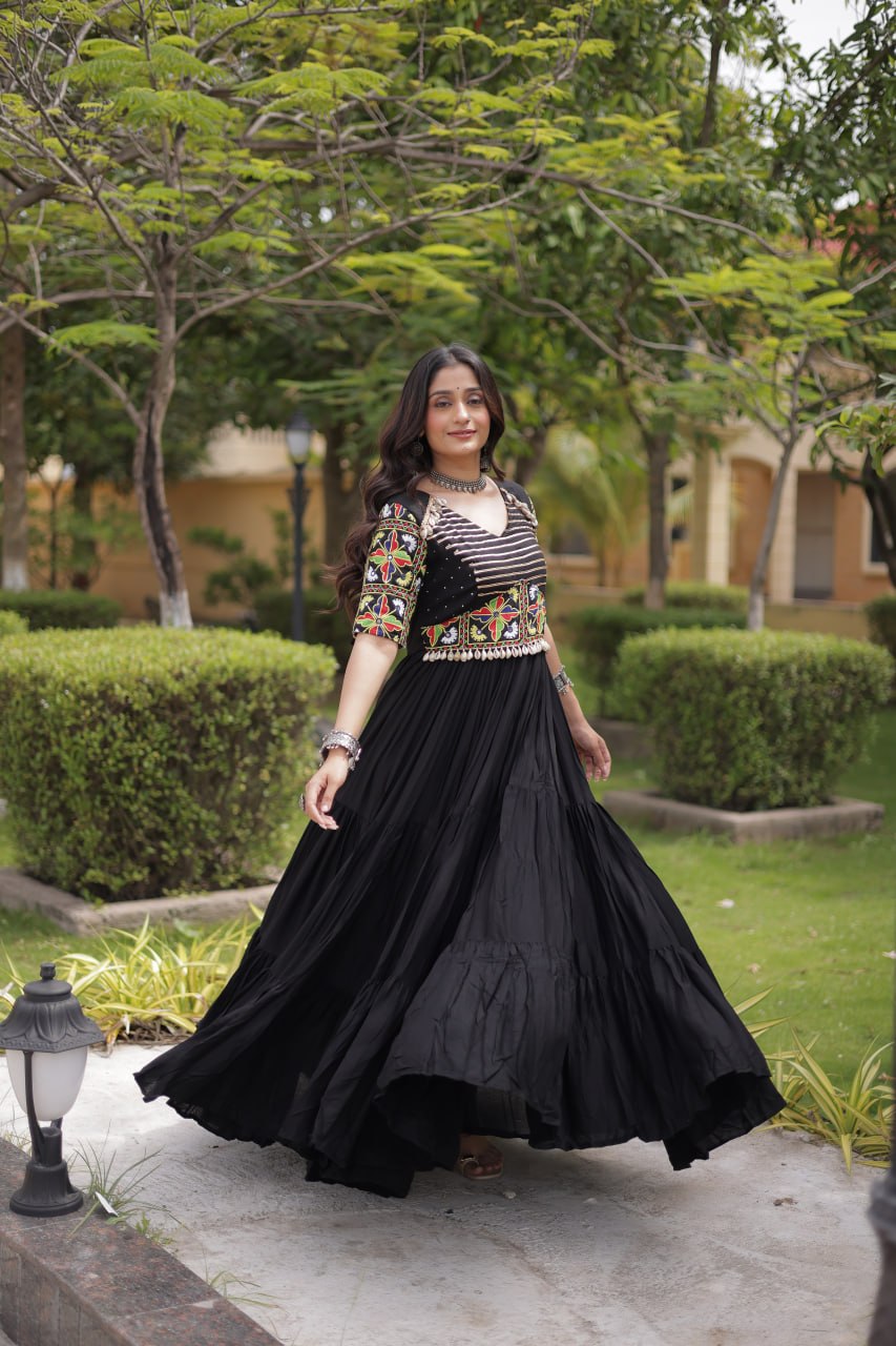 Black Kutchi Gamthi Embroidered Gown