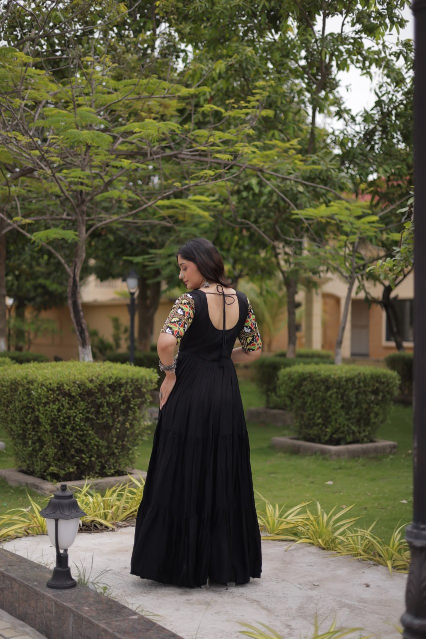 Black Kutchi Gamthi Embroidered Gown