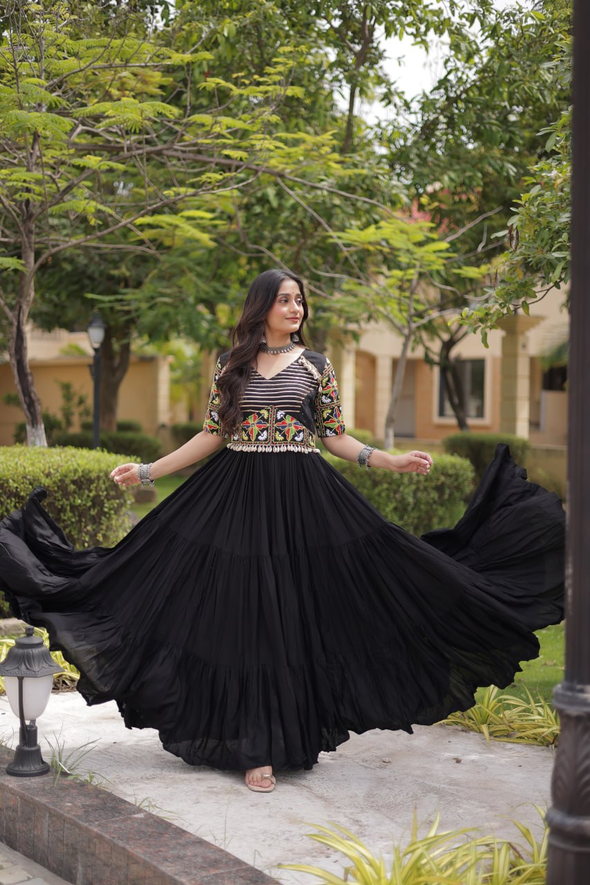 Black Kutchi Gamthi Embroidered Gown