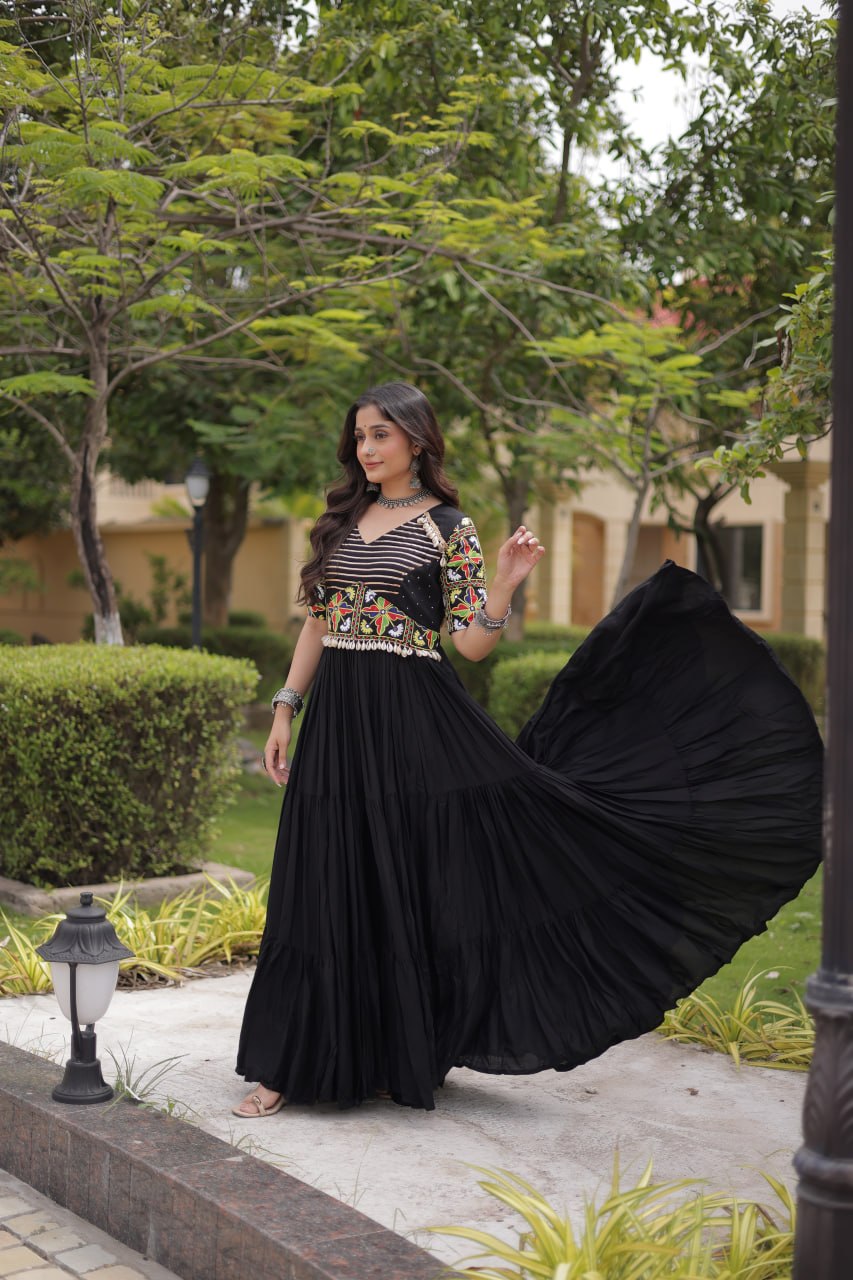 Black Kutchi Gamthi Embroidered Gown