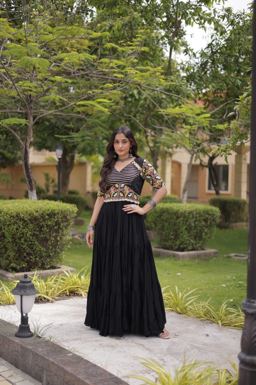 Black Kutchi Gamthi Embroidered Gown