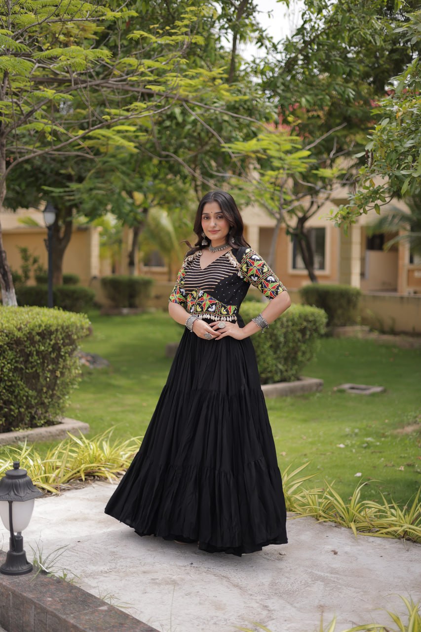 Black Kutchi Gamthi Embroidered Gown