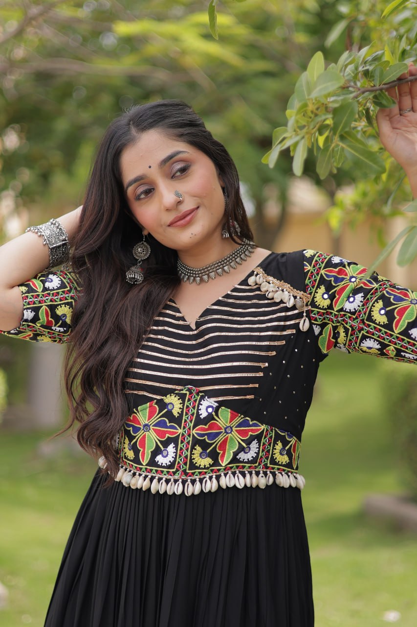 Black Kutchi Gamthi Embroidered Gown