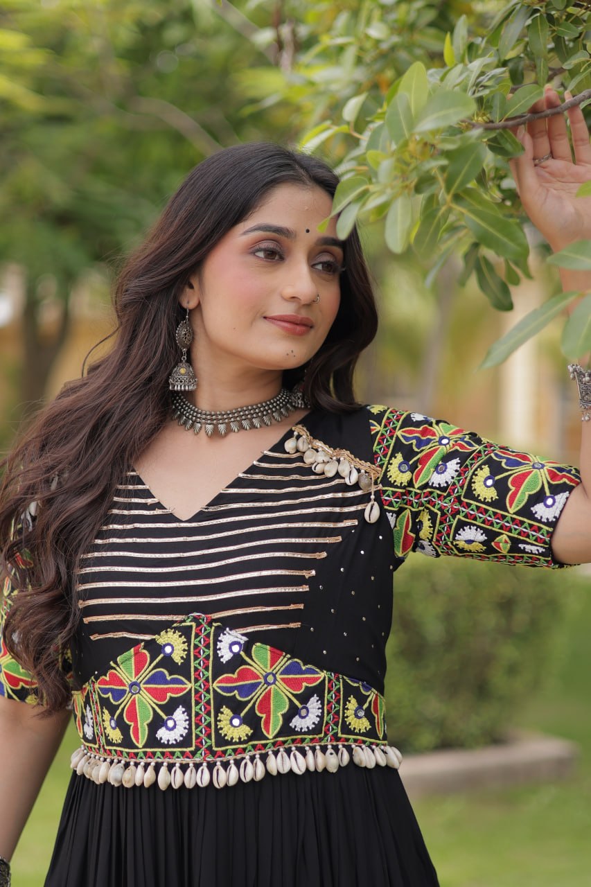 Black Kutchi Gamthi Embroidered Gown