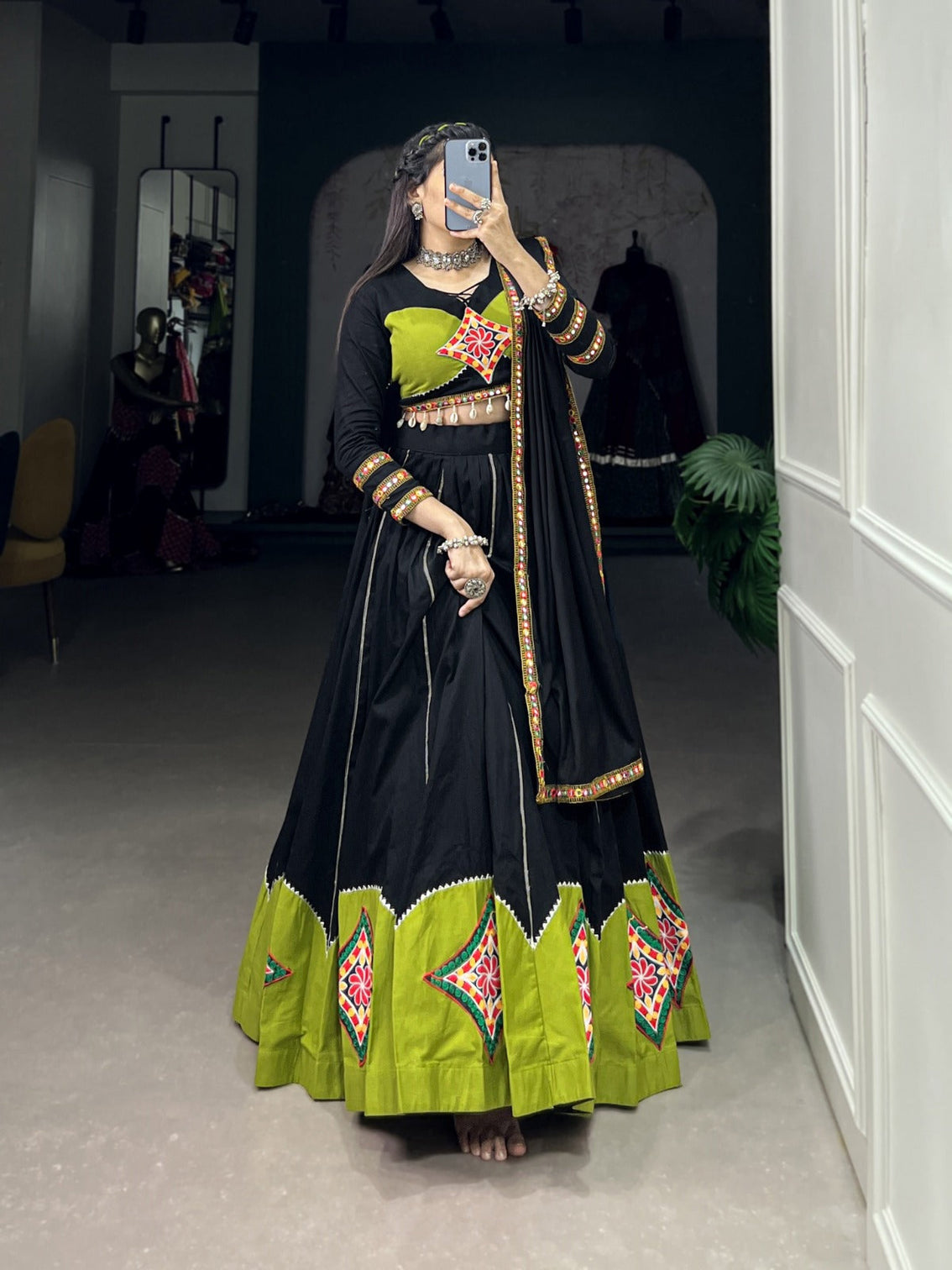 Black Lehenga Set with Gamthi Patchwork and Gota Patti