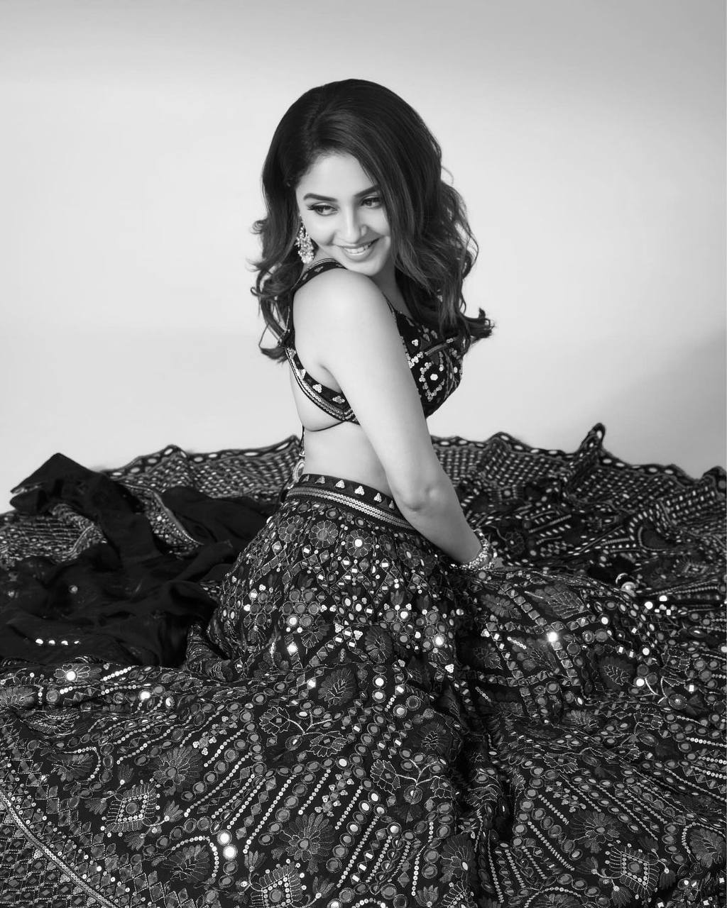 Black Luxe 9mm Sequin Embroidered Faux Georgette Lehenga Choli with Dupatta