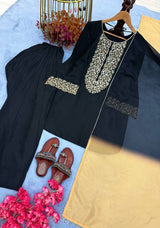 Black Natural Satin Embroidered Palazzo Set with Printed Organza Dupatta