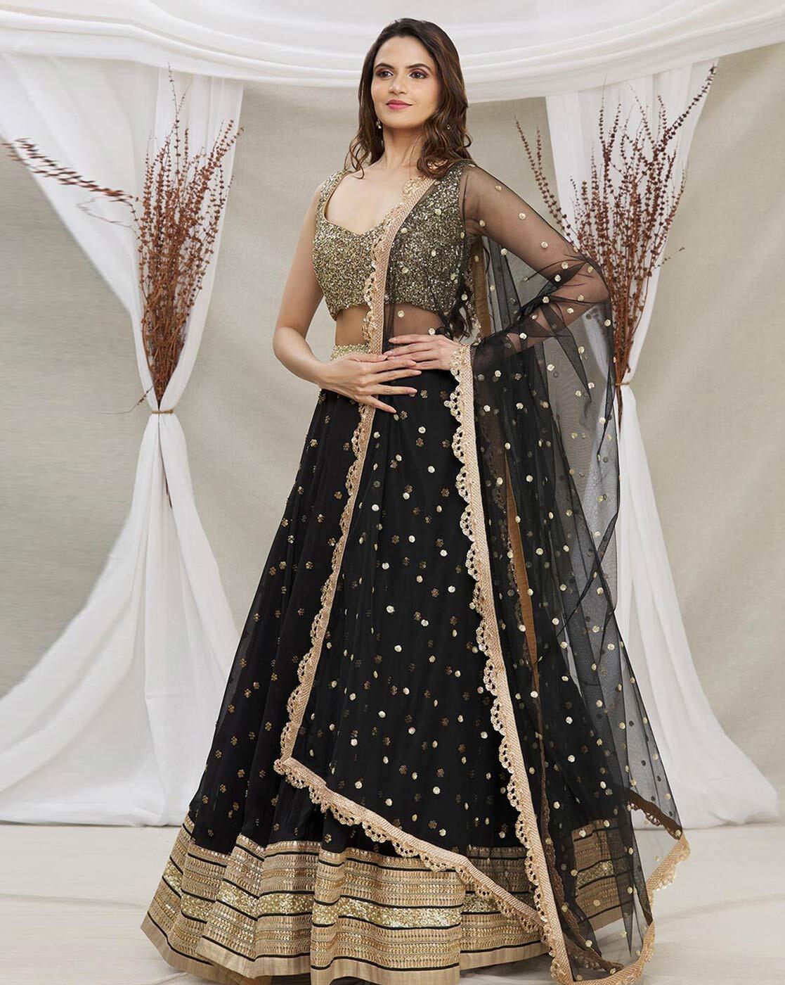 Black Net Sequined Flared Lehenga choli