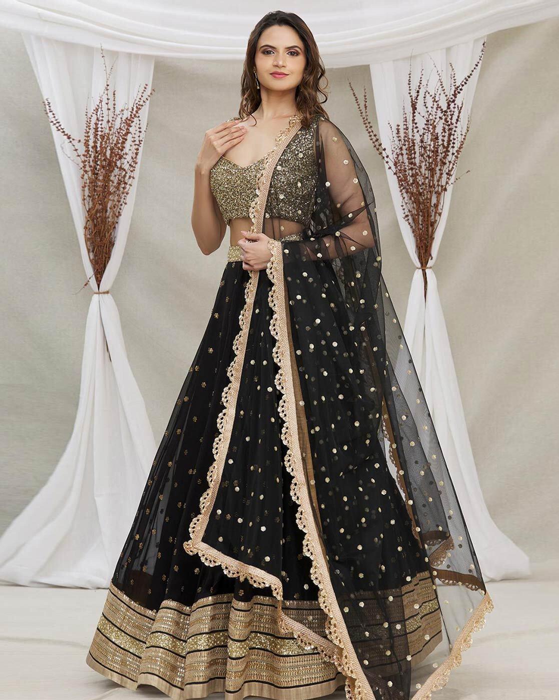 Black Net Sequined Flared Lehenga choli