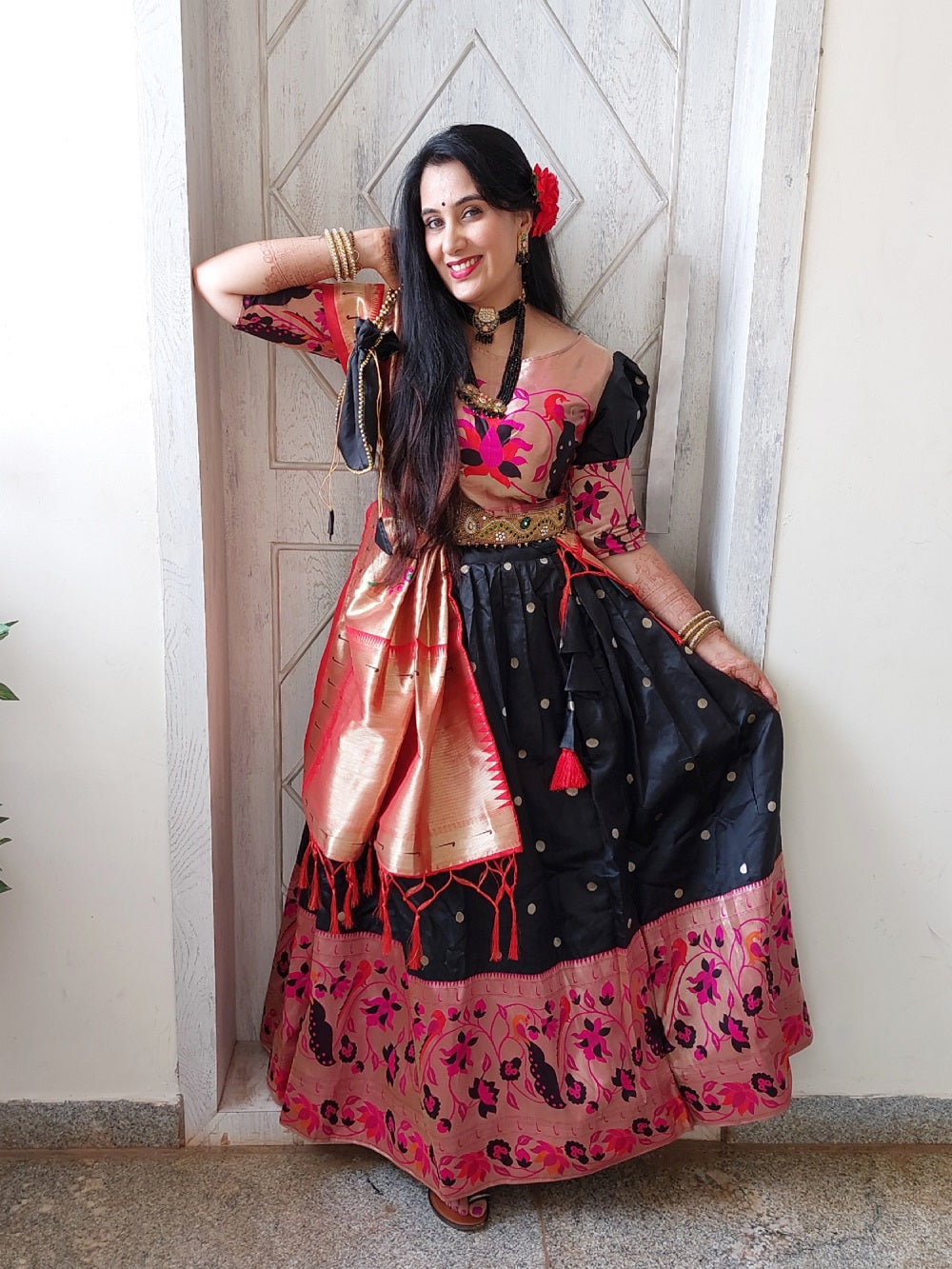 Black Color Weaving Zari Work Jacquard Paithani Lehenga Choli Set