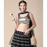 Black Partywear Sequins Embroidered Heavy Georgette Lehenga
