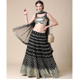 Black Partywear Sequins Embroidered Heavy Georgette Lehenga