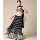 Black Partywear Sequins Embroidered Heavy Georgette Lehenga