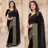 Black Partywear Sequins Embroidered Silk Saree