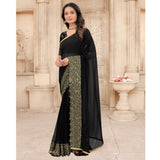 Black Partywear Sequins Embroidered Silk Saree