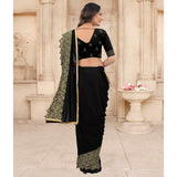 Black Partywear Sequins Embroidered Silk Saree