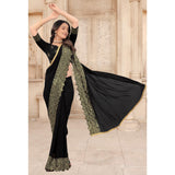 Black Partywear Sequins Embroidered Silk Saree