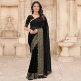 Black Partywear Sequins Embroidered Silk Saree