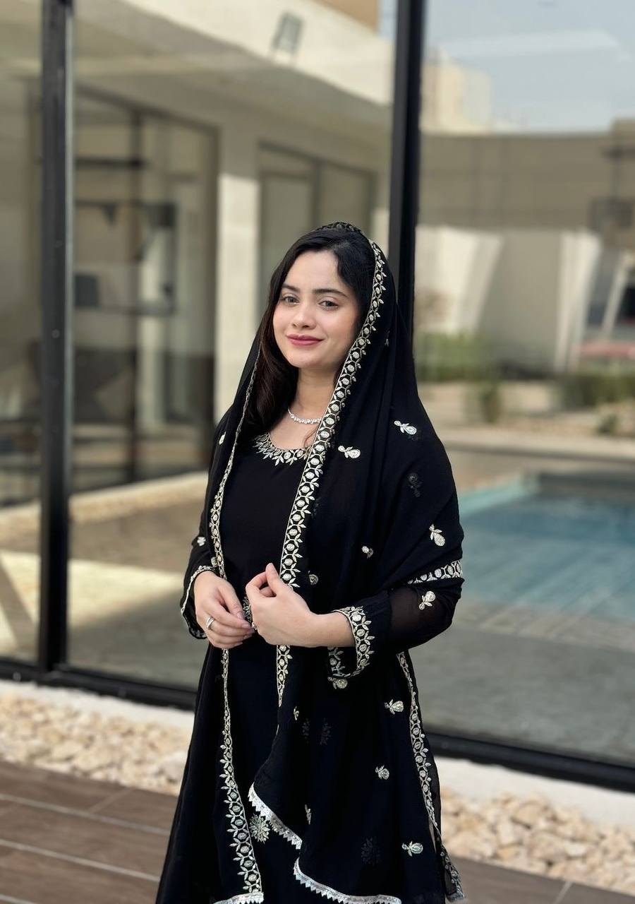 Black Premium Designer Readymade Faux Georgette Top, Plazzo & Dupatta Set – Party Wear Elegance