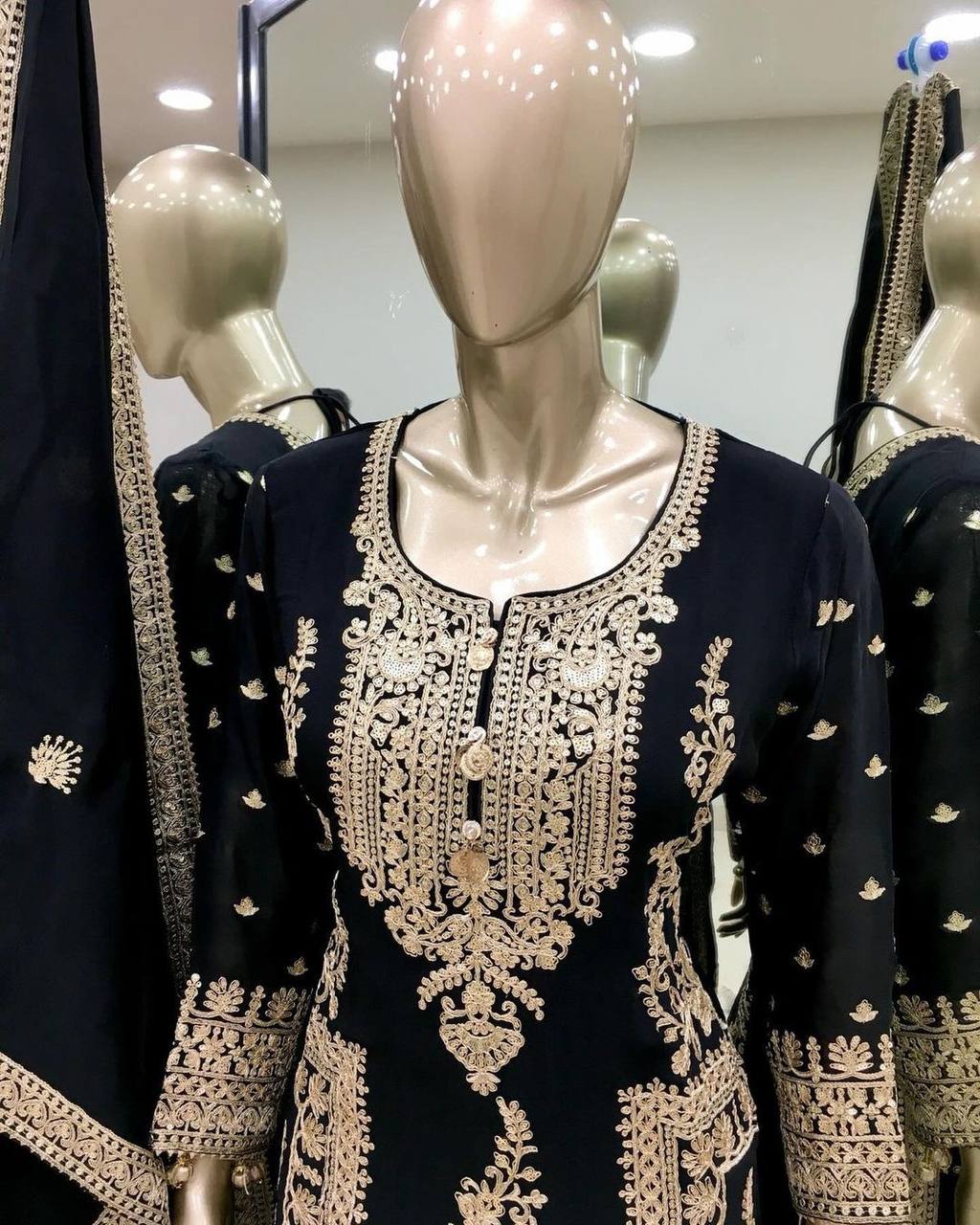Black Premium Designer Readymade Top, Palazzo & Dupatta Set –Party Wear
